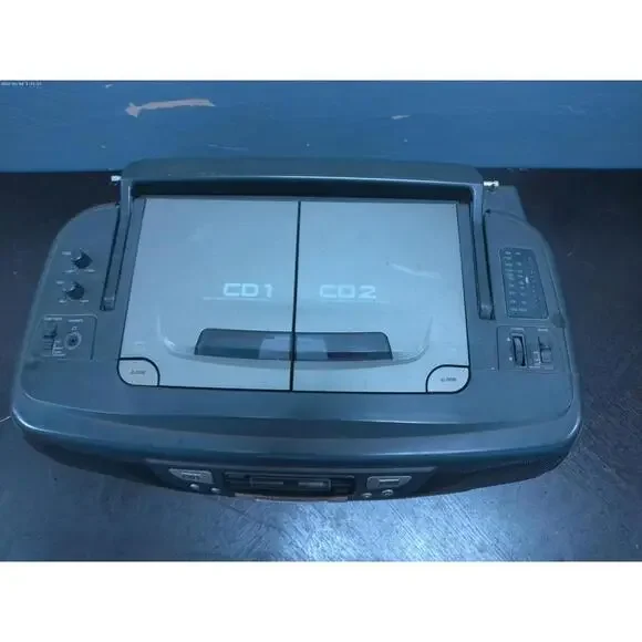 Audiovox Radio Player Boombox CE-203 Twin CD Stereo Cassette Recorder in Gray